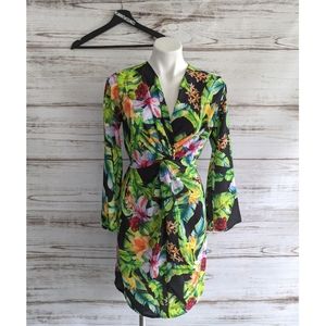 Boohoo Tropical Print Twist Front Dress sz 6 New